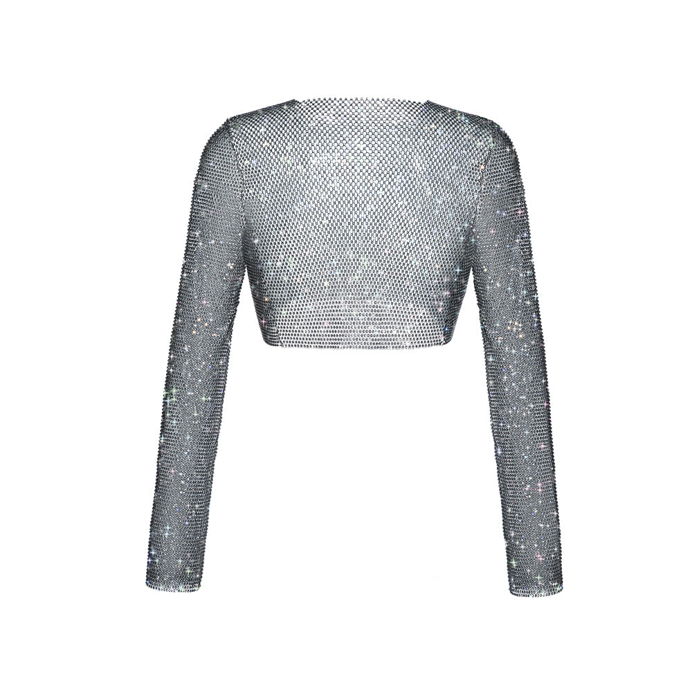 Sparkle Black Long Sleeve Crop Top