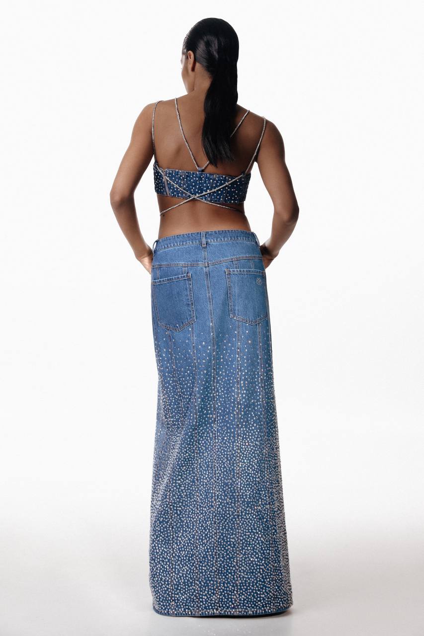 Denim Maxi Skirt with Slit