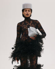 Maxi Lace Dress with Feathers