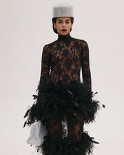 Maxi Lace Dress with Feathers
