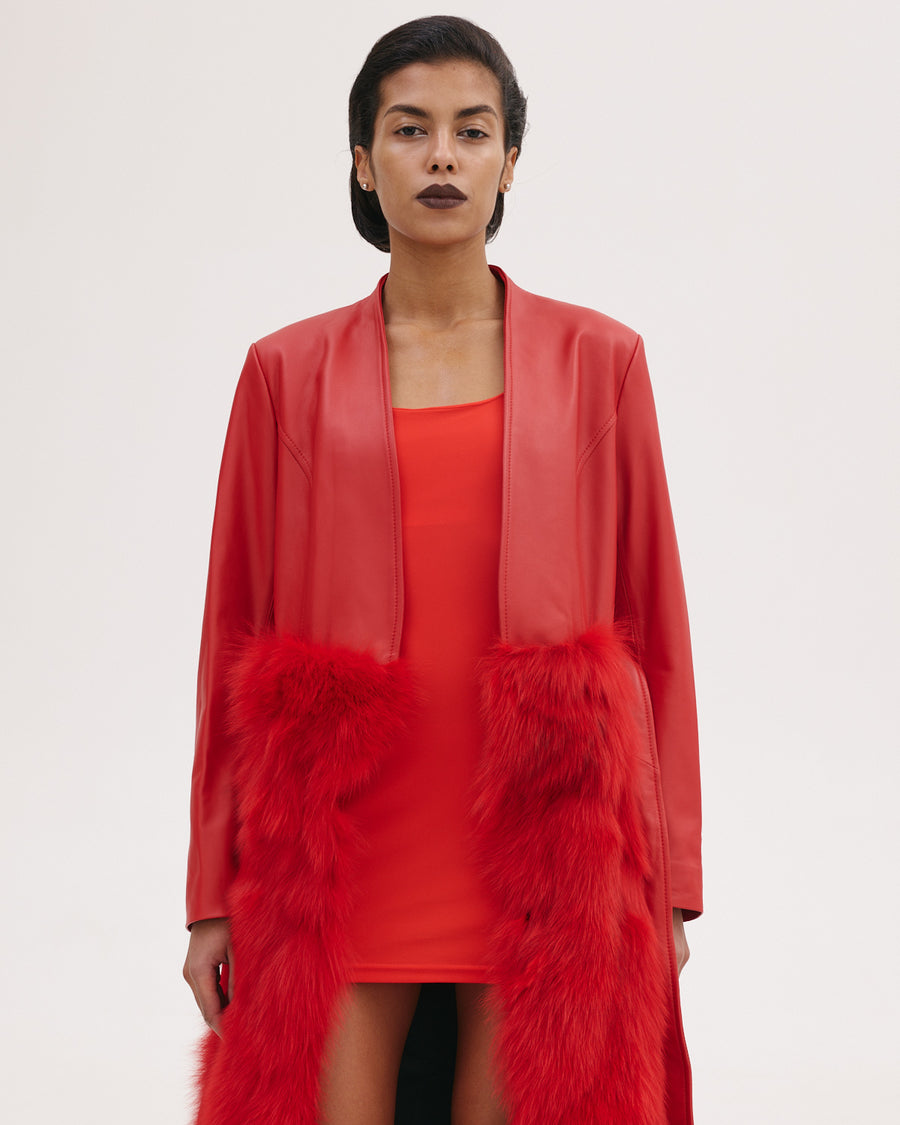 Leather Coat with Fur