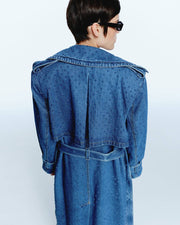 Clear Rhinestone Denim trench coat