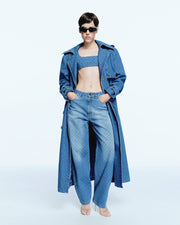 Clear Rhinestone Denim trench coat