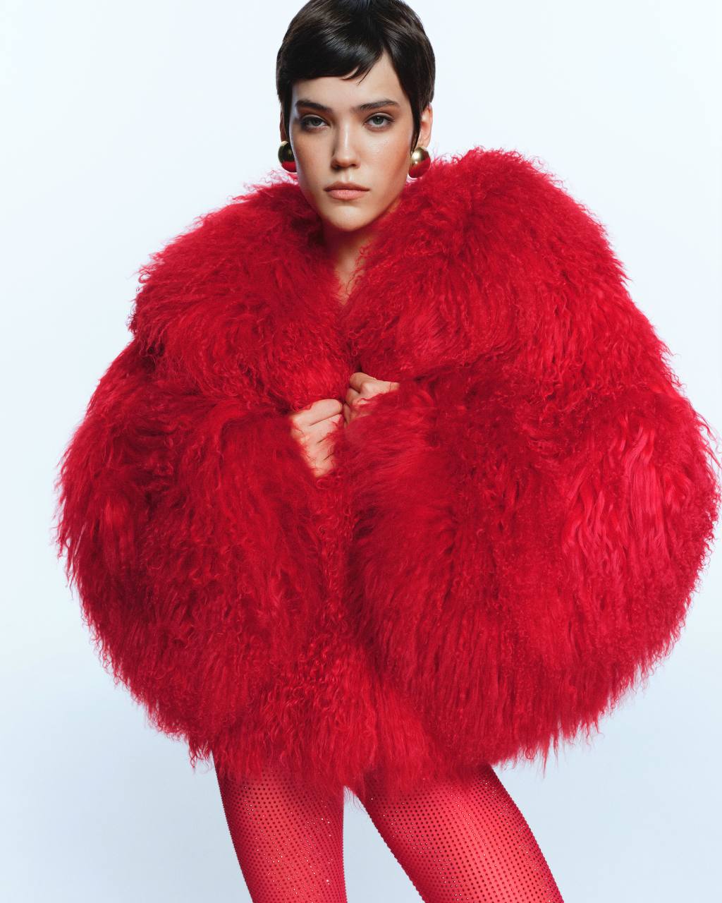 Red short fur coat on sale