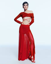 Red Four-Piece Crystal Set (Top/Gloves/Skirt/Leggings)