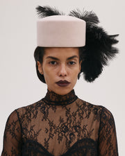 Hat In Blush with Black Feathers