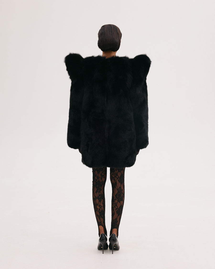 Fur Coat with Structured Shoulders