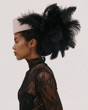 Hat In Blush with Black Feathers