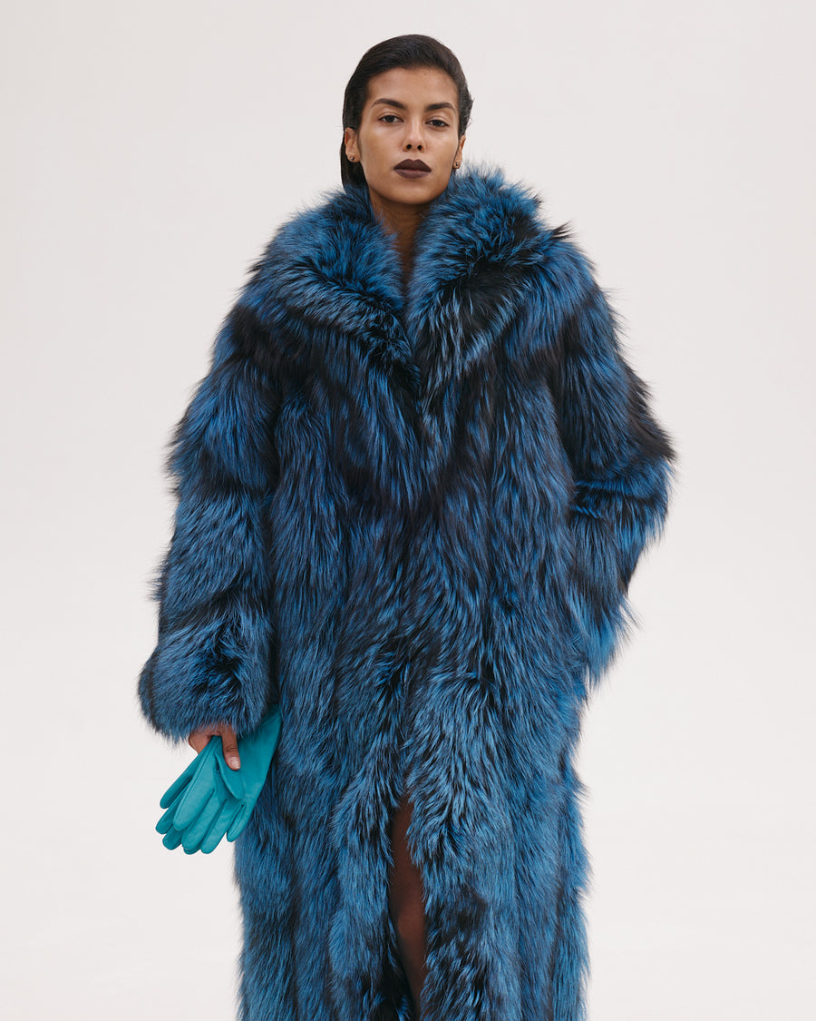 Long Fur Coat in Blue