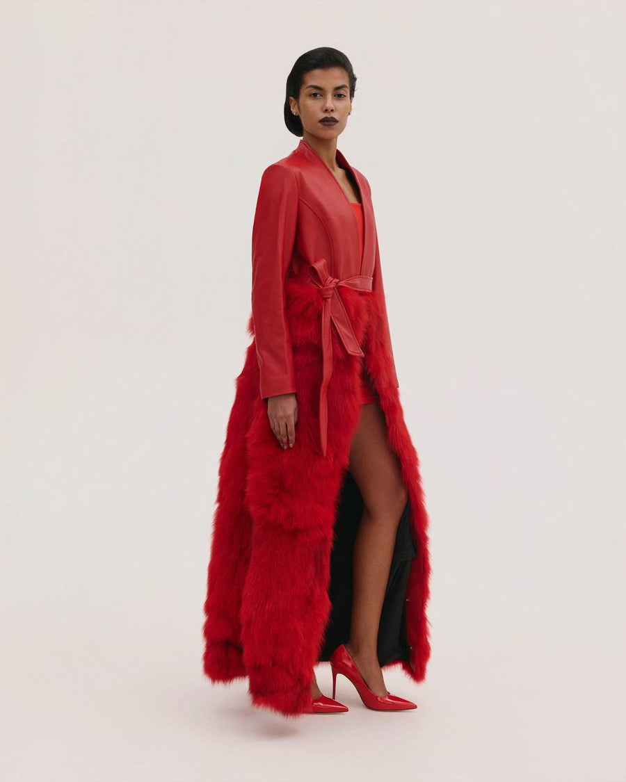Leather Coat with Fur