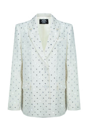 Crystal Rhinestone Embellished Blazer in White