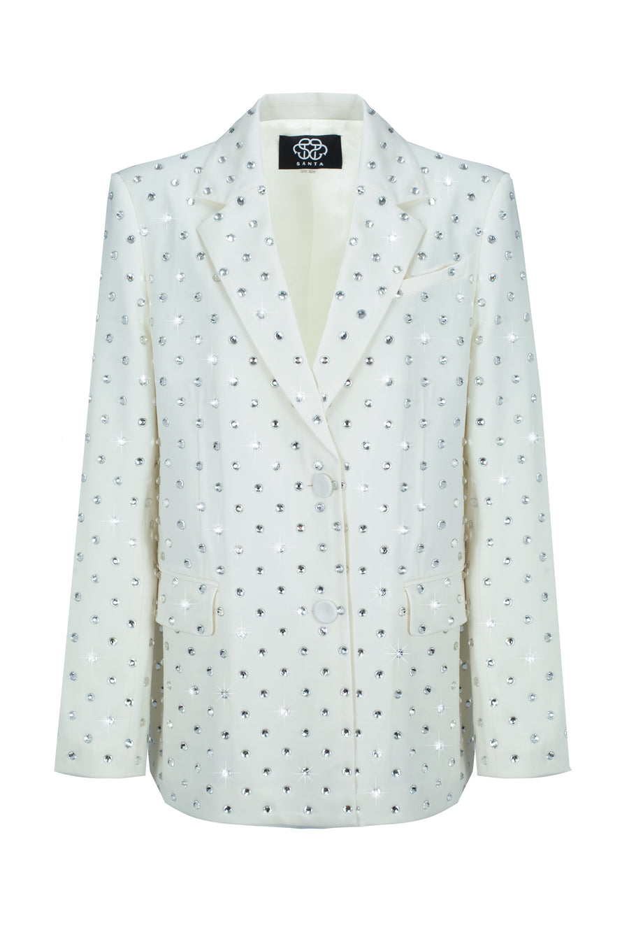 Crystal Rhinestone Embellished Blazer in White