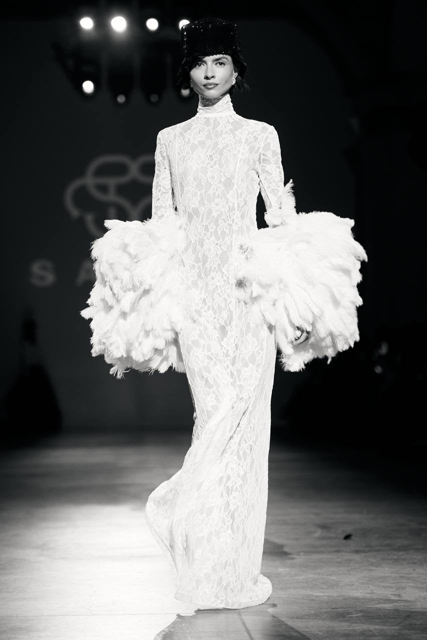 Lace Dress with Feathers