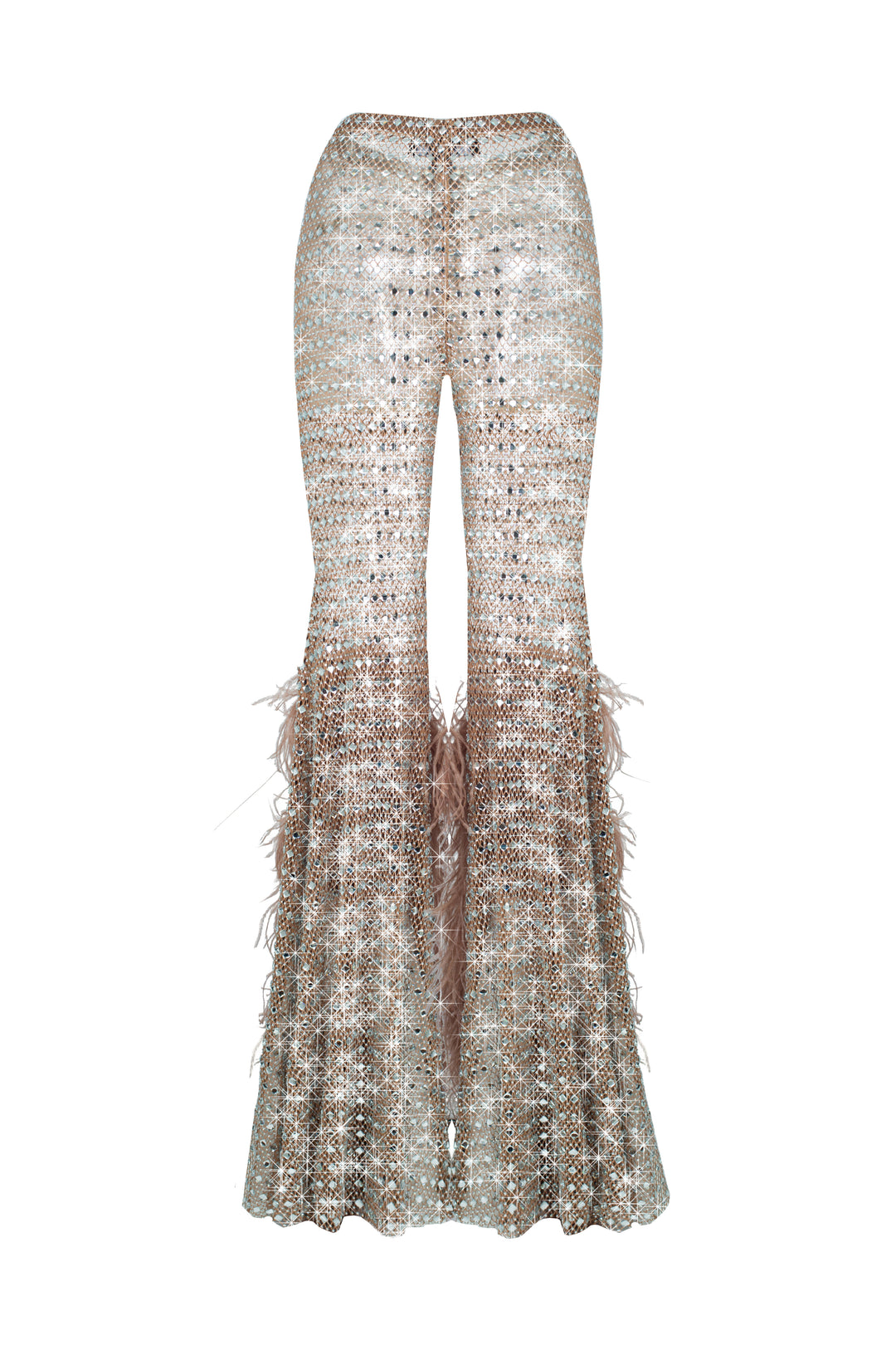 Flared Mesh Pants with Feathers