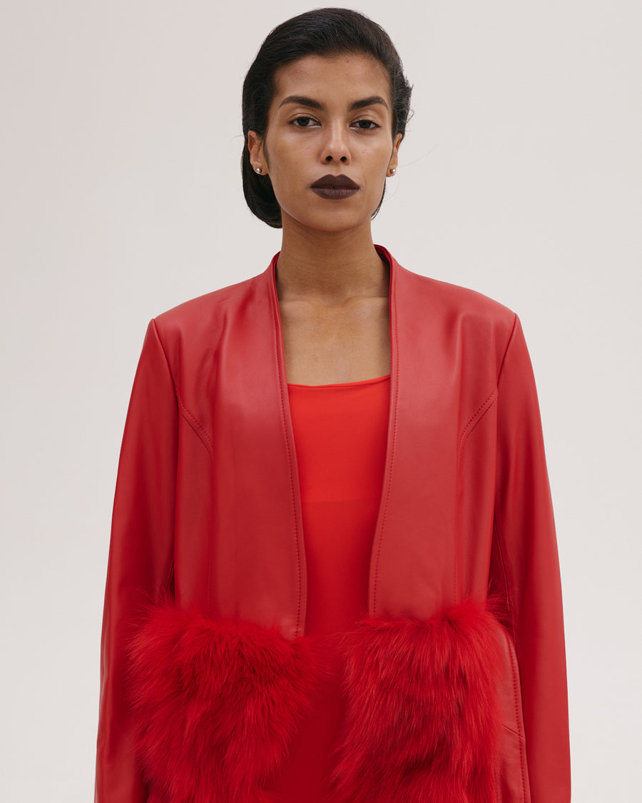 Leather Coat with Fur
