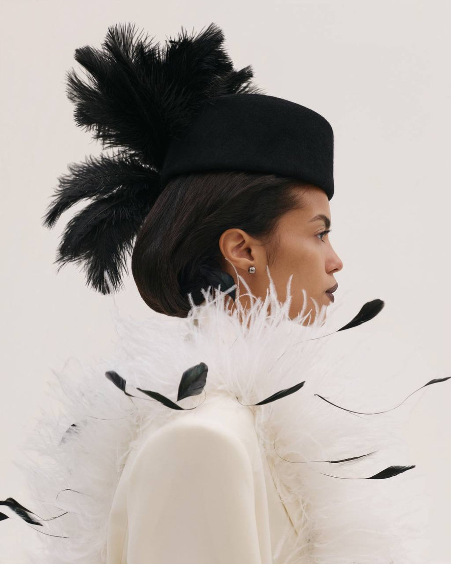 Hat In Black with Black Feathers
