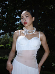 Pearl Choker w/ Silver Flower