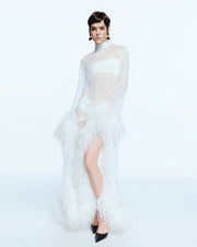 Silk Dress with white Feathers