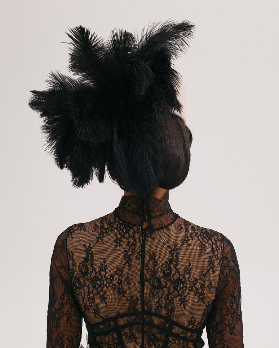 Hat In Blush with Black Feathers