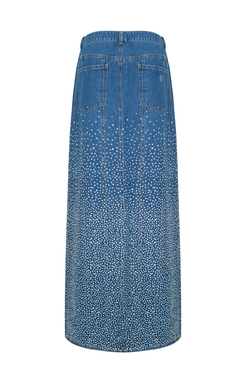 Denim Maxi Skirt with Slit