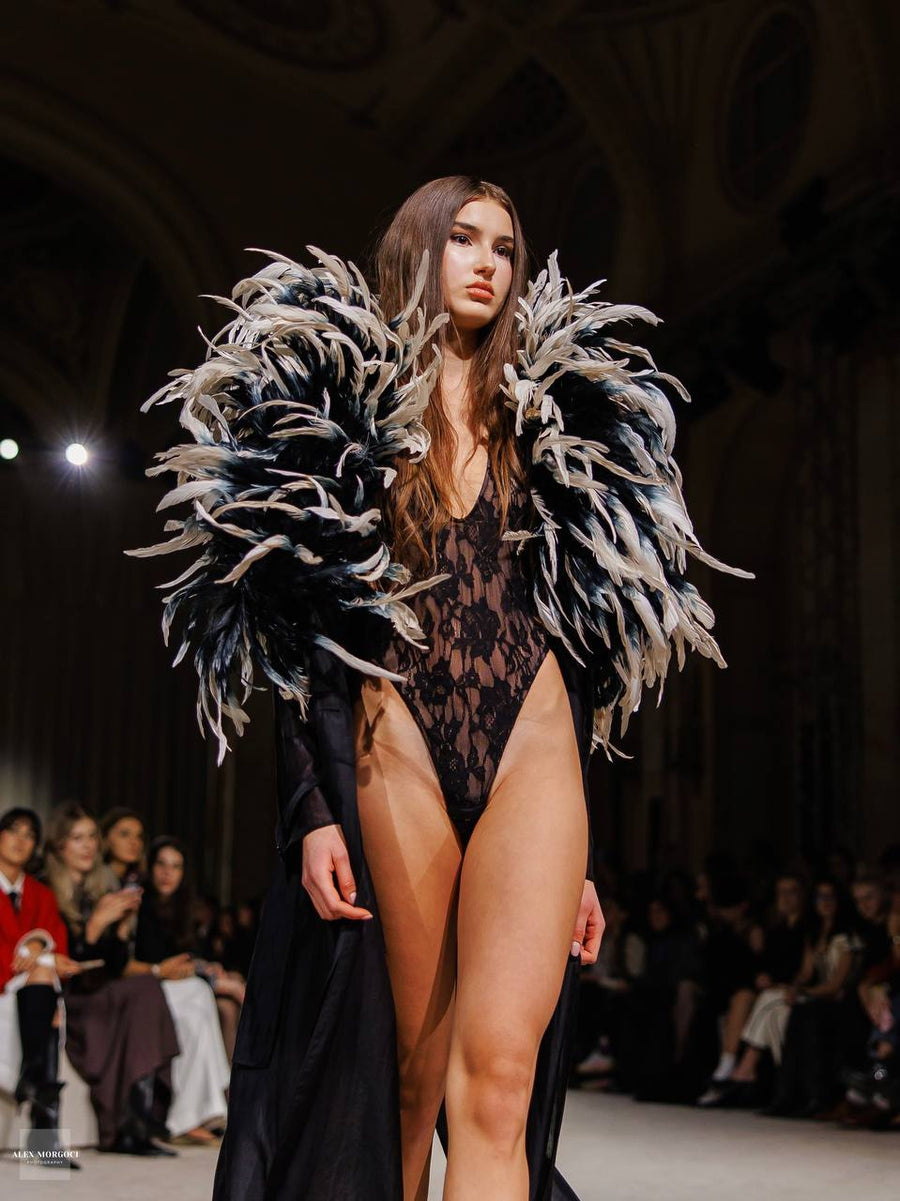 Trench Coat with Feathers