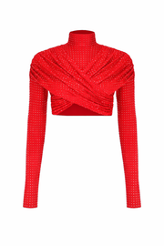 DIAMANTE CROP TOP WITH SLEEVES