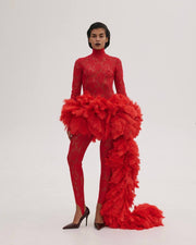 Lace Dress with Feathers Tail