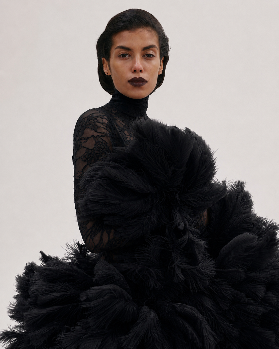 Lace Dress with Feathers Tail