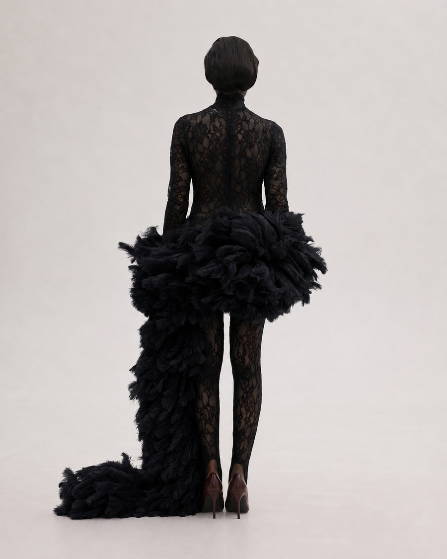 Lace Dress with Feathers Tail