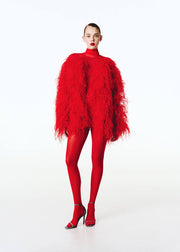 Red Silk Mini Dress with Feathers M/L / Red Red Silk Mini Dress with Feathers M/L / Red