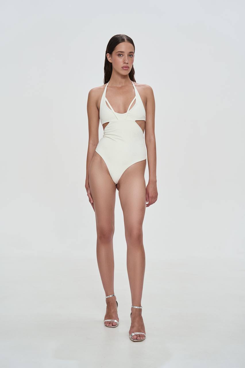 Cream  Monogram one piece swimsuit