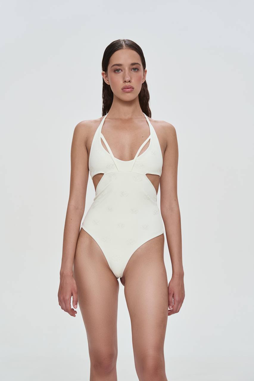 Cream  Monogram one piece swimsuit