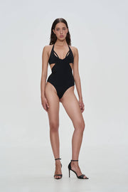 Black Monogram one piece swimsuit