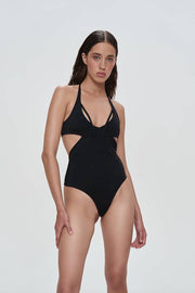 Black Monogram one piece swimsuit