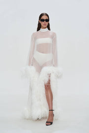 Silk Dress with white Feathers