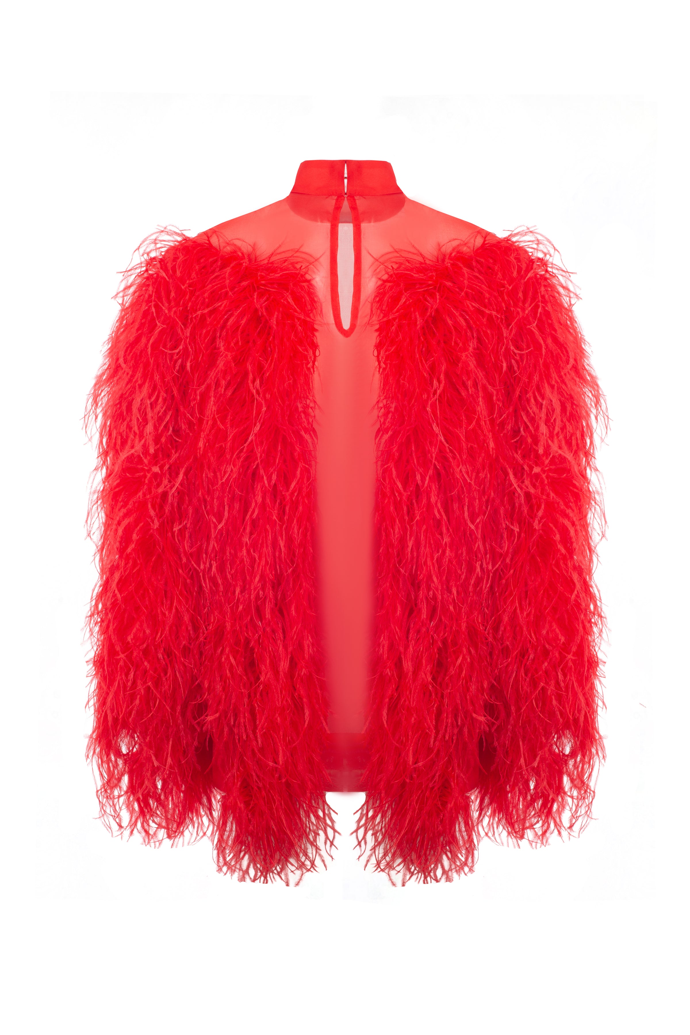 Red Silk Mini Dress with Feathers Santa Red Silk Mini Dress with Feathers Santa