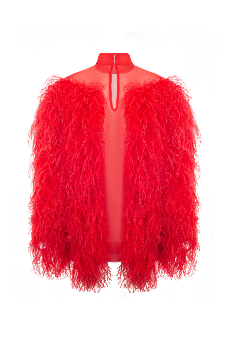 Red Silk Mini Dress with Feathers