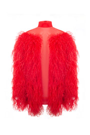 Red Silk Mini Dress with Feathers