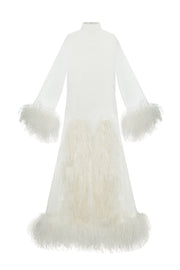 Silk Dress with white Feathers