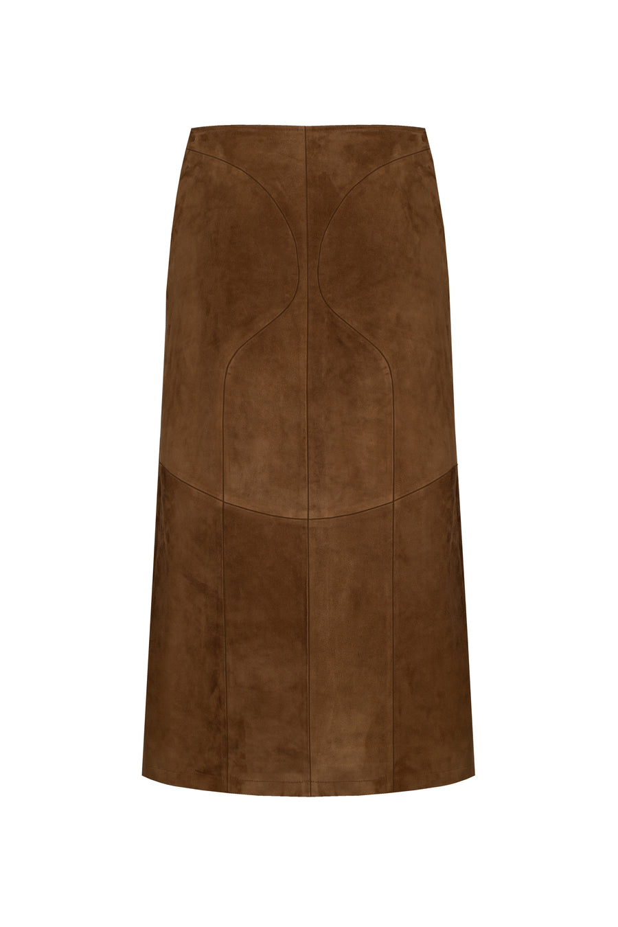 Suede midi skirt with silhouette lines