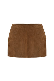 Suede mini skirt with silhouette lines