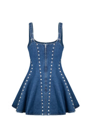 Denim dress with silhouette 
lines and crystals