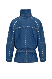 Denim oversized jacket with
silhouette lines and crystals