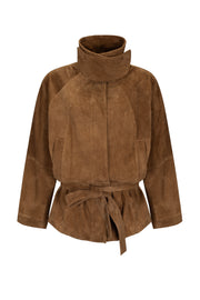 Suede oversized jacket with
silhouette lines