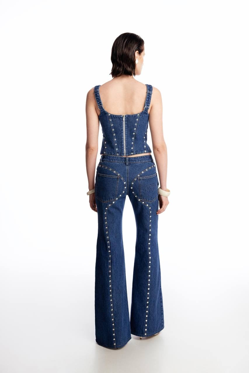 Jeans with silhouette lines and crystals