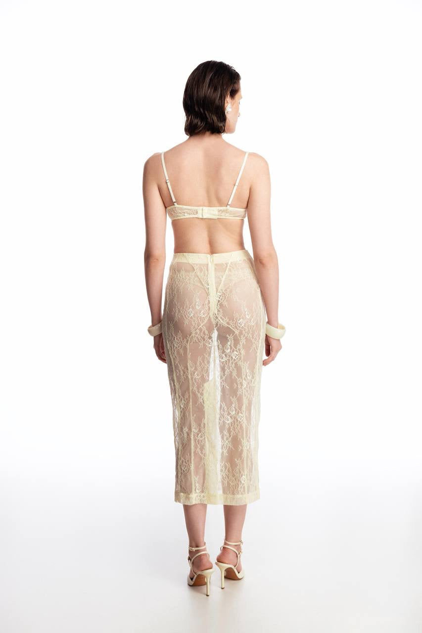Lace Midi Skirt with silhouette lines