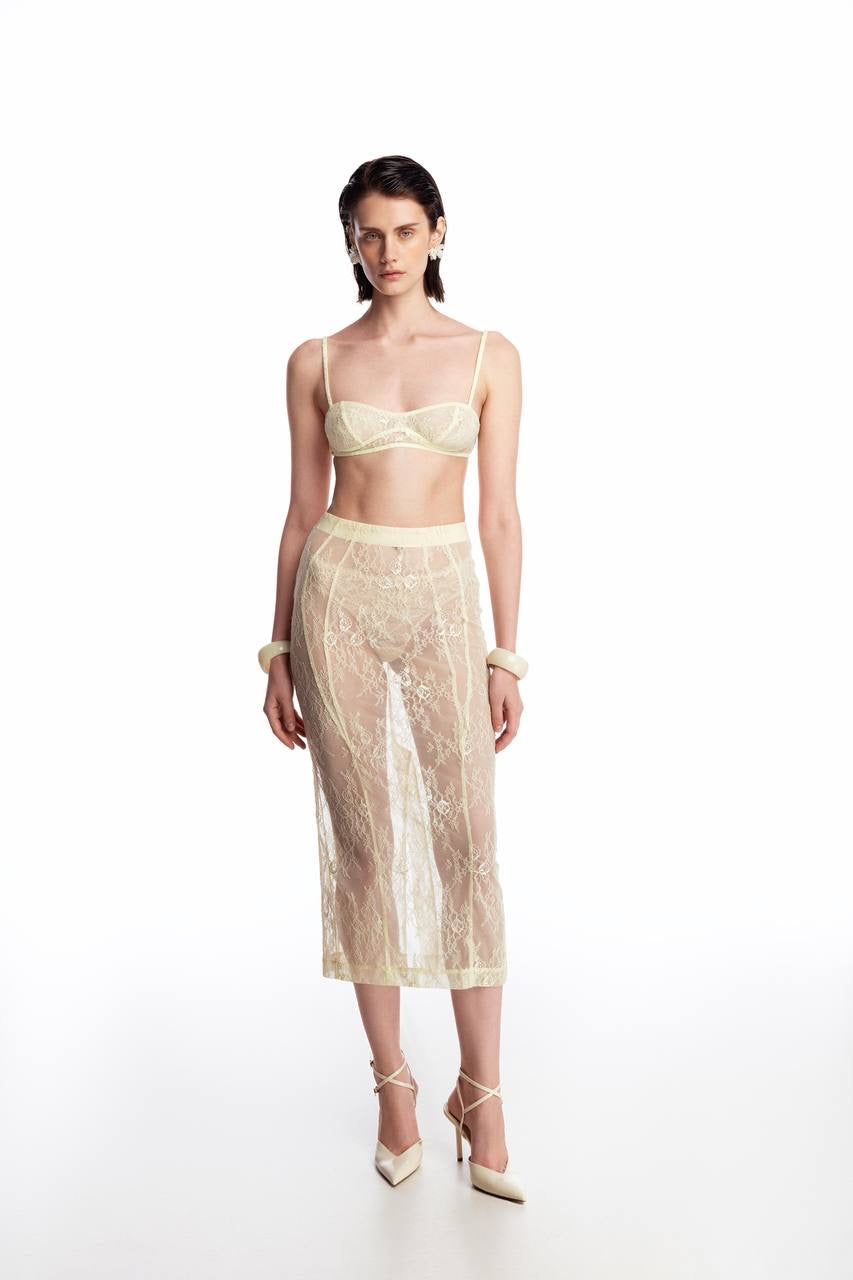 Lace Midi Skirt with silhouette lines