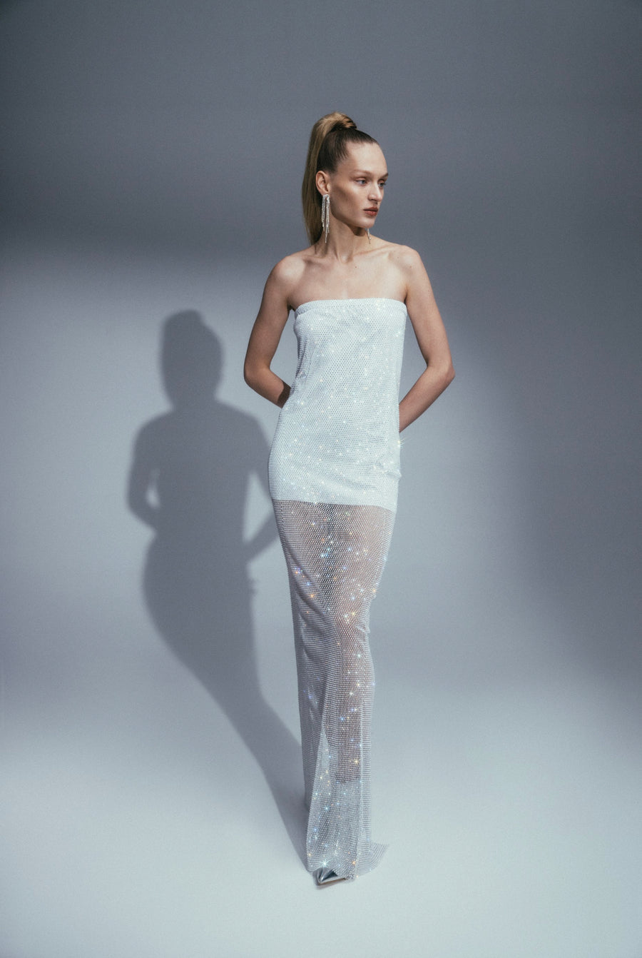 Sparkle Maxi Dress with Open Shoulders M/L / White Sparkle Maxi Dress with Open Shoulders M/L / White