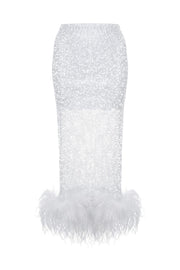 White Midi Feathers Skirt