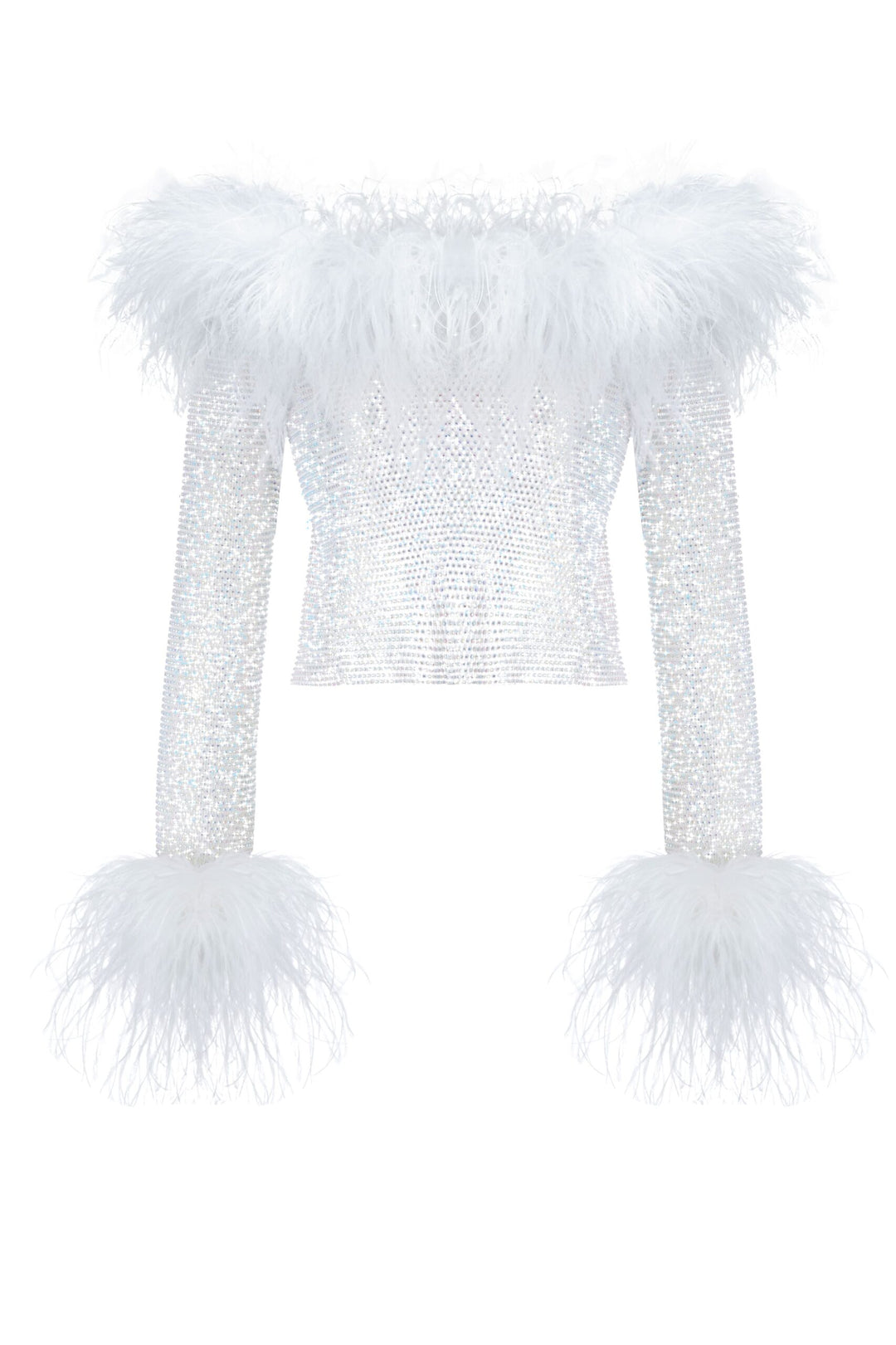 Sparkle Feathers Top w Open Shoulders